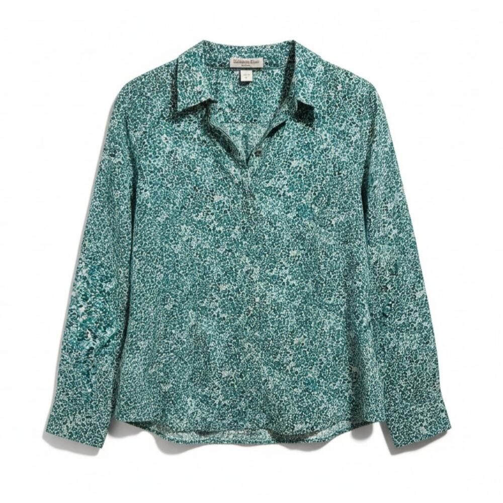 Coldwater Creek Women's Green Teal Animal Print Button-Down Blouse Size 8